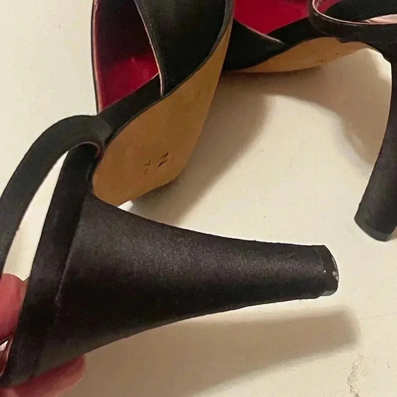 YSL Yves Saint Laurent Paris high heel open back shoes - black satin fabric - Picture 9 of 16